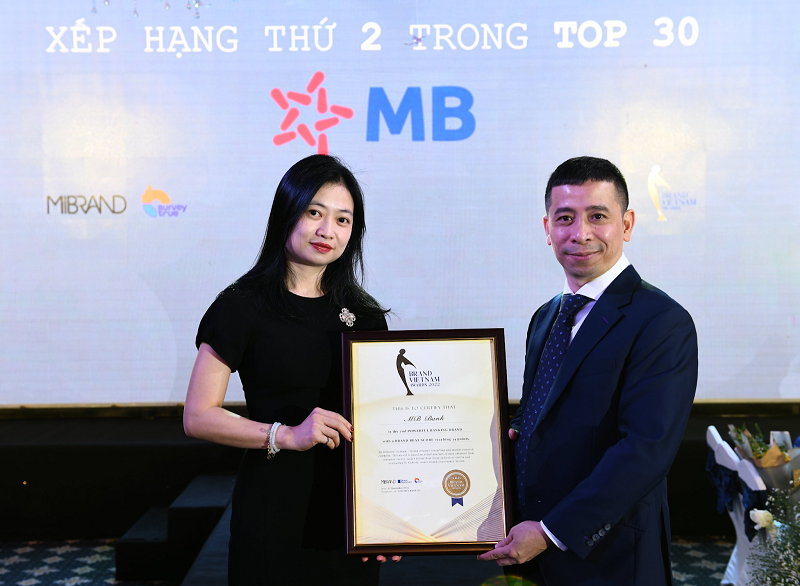 MB được trao giải “Top 2 thương hiệu mạnh nhất ngành ngân hàng năm 2022” tại Lễ trao giải Brand Vietnam Awards 2022