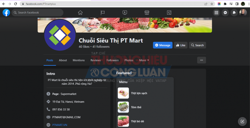 Trang facebook Chuỗi siêu thị PT MART