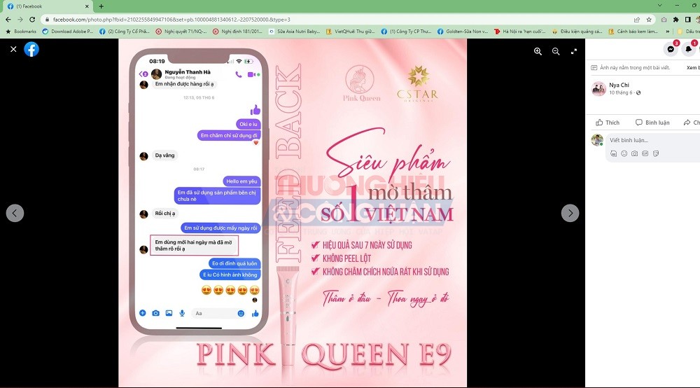 Sản phẩm Pink Queen E9 đang được quảng cáo là Siêu phẩm mờ thâm số 1 Việt Nam !?..