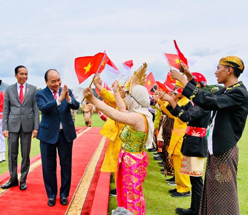 Lễ đón Chủ tịch nước Nguyễn Xuân Phúc. Ảnh: Văn phòng Tổng thống Indonesia