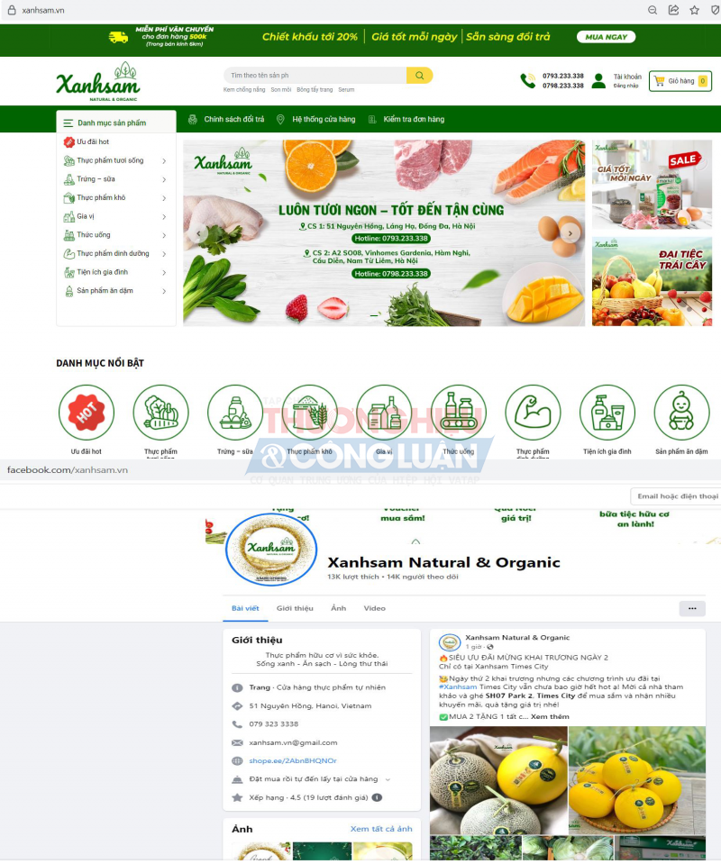 Website và Facebook của thương hiệu Xanh Sẫm.