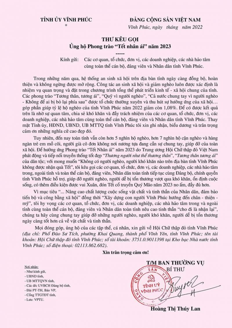 Thư kêu gọi ủng hộ Phong trào Thư kêu gọi ủng hộ Phong trào