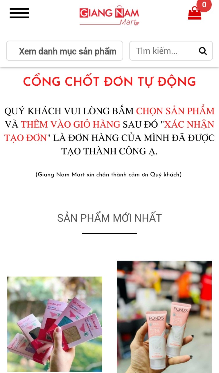Giao diện website của hộ kinh doanh Trần Thị Nam bị lực lượng chức năng QLTT tỉnh Vĩnh Phúc xử phạt vi phạm hành chính