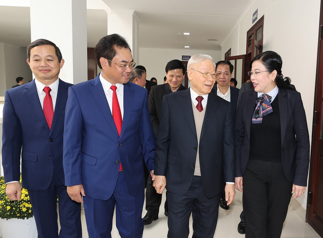 Tổng Bí thư Nguyễn Phú Trọng đến dự buổi làm việc với Ban Thường vụ và lãnh đạo tỉnh Thái Nguyên. Ảnh: Trí Dũng– TTXVN