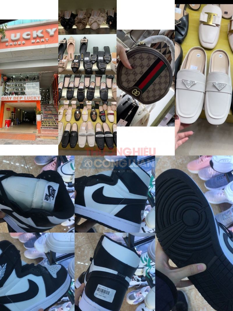 Các sản phẩm giày dép, túi xách có dấu hiệu giả mão được bày bán tại