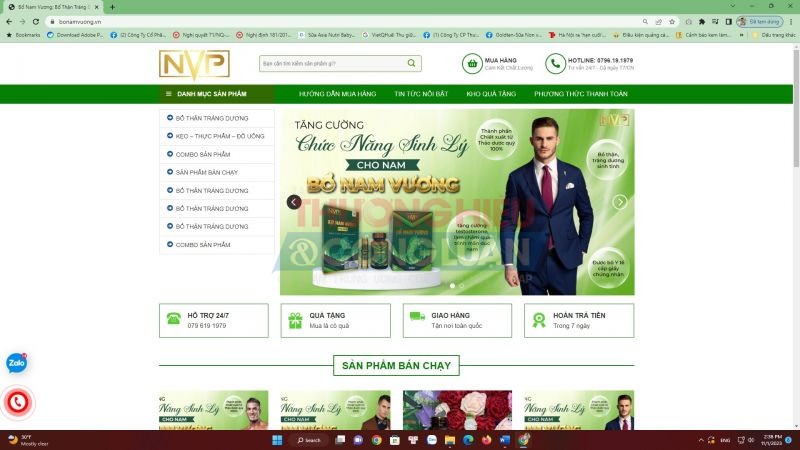 Địa chỉ website mà phóng viên mua sản phẩm Thực phẩm bảo vệ sức khỏe Bổ Nam Vương