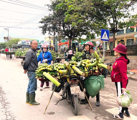 Một điều bất ngờ, đối với người ti&ecirc;u d&ugrave;ng hầu hết c&aacute;c xe chở chuối bằng m&ocirc; t&ocirc;, họ kh&ocirc;ng b&aacute;n lẻ từng buồng, m&agrave; chỉ b&aacute;n lu&ocirc;n cả xe. Họ giải th&iacute;ch b&aacute;n lẻ th&igrave; xe bị mất c&acirc;n bằng kh&ocirc;ng đi được.