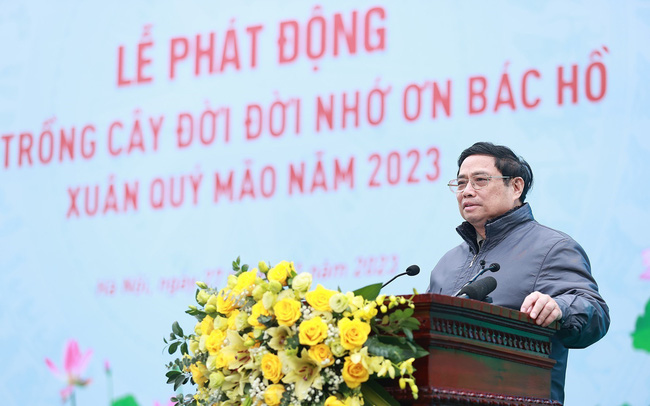 Thủ tướng Phạm Minh Chính phát động “Tết trồng cây đời đời nhớ ơn Bác Hồ”. Ảnh: TTXVN