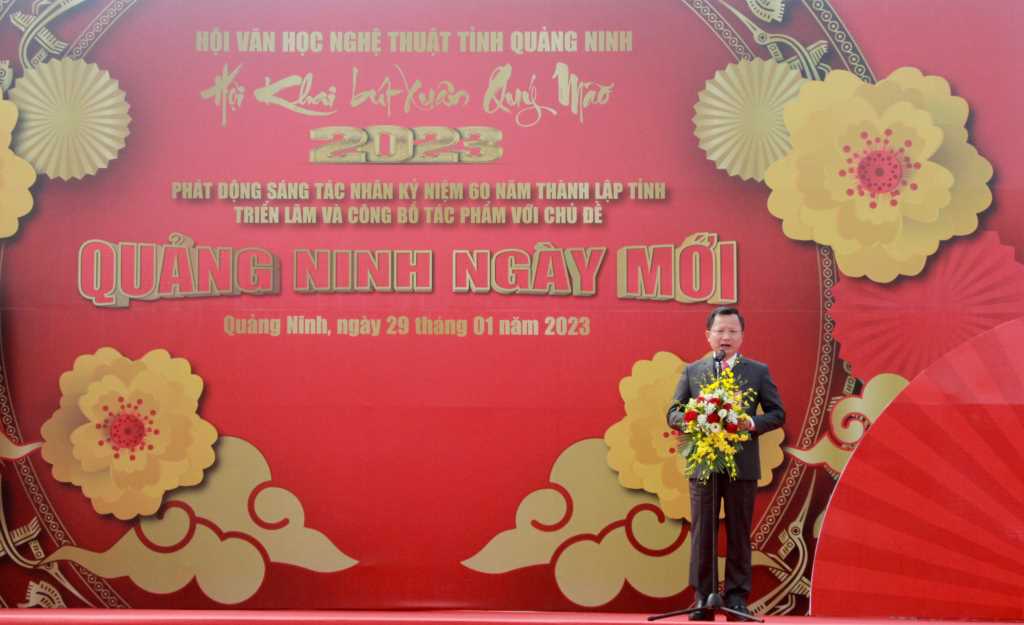 Ông Cao Tường Huy - Quyền Chủ tịch UBND tỉnh, phát biểu tại lễ Khai bút Xuân 2023