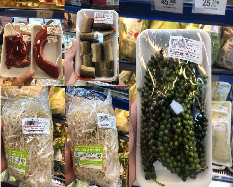 Bên cạnh đó, tại siêu thị Co.op mart Nguyễn Trãi còn bày bán thực phẩm như thịt, nho, giá không có hạn sử dụng...