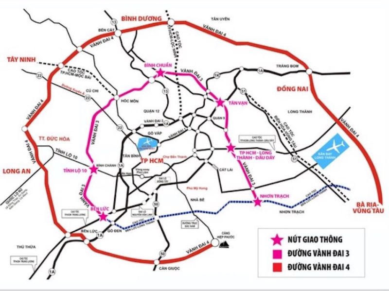 Dự án đường Vành đai 3 đi qua 4 địa phương TP. Hồ Chí Minh, Bình Dương, Long An và Đồng Nai. Đồ họa: Phương Anh