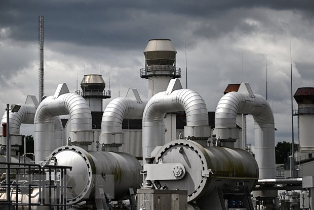 Hệ thống đường ống dẫn khí đốt tại trạm OGE, một trong những trạm trung chuyển khí đốt lớn nhất châu Âu ở Werne, Đức. Ảnh AFP/TTXVN