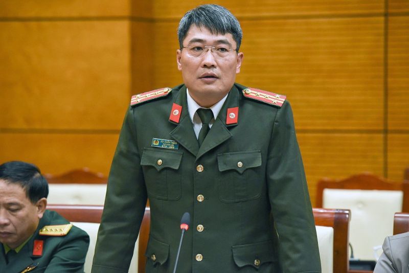 Đại tá Bùi Chiến Thắng, Phó Giám đốc Công an tỉnh Bắc Ninh phát biểu tại Hội nghị.