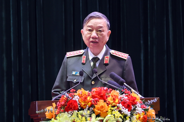 Bộ trưởng Bộ Công an Tô Lâm phát biểu tại hội nghị - Ảnh: VGP/Nhật Bắc