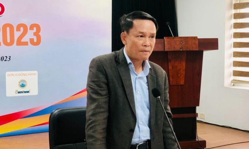 Nhà báo Nguyễn Đức Lợi - Phó Chủ tịch Thường trực Hội Nhà báo Việt Nam thông tin về Hội Báo toàn quốc năm 2023.