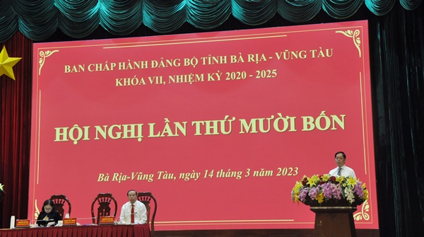Ông Phạm Viết Thanh, Ủy viên Trung ương Đảng, Bí thư Tỉnh ủy Bà Rịa - Vũng Tàu phát biểu tại Hội nghị