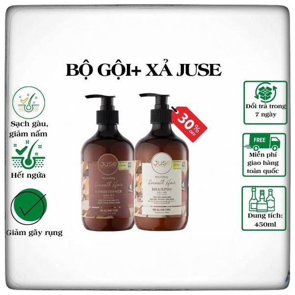 Review bộ đôi chai dầu gội kèm dầu xả JUSE dưỡng ẩm giúp mái tóc suôn mượt bồng bềnh