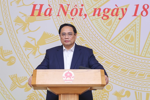 Thủ tướng Phạm Minh Chính phát biểu khai mạc hội nghị làm việc với Ủy ban Quản lý vốn nhà nước tại doanh nghiệp và các tập đoàn kinh tế, tổng công ty nhà nước - Ảnh: VGP/Nhật Bắc