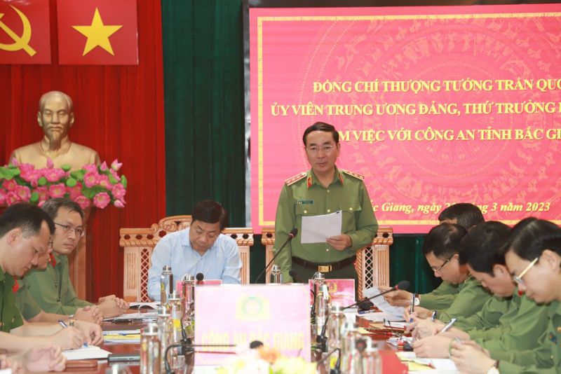 Thượng tướng Trần Quốc Tỏ, Uỷ viên Trung ương Đảng, Thứ trưởng Bộ Công an phát biểu chỉ đạo
