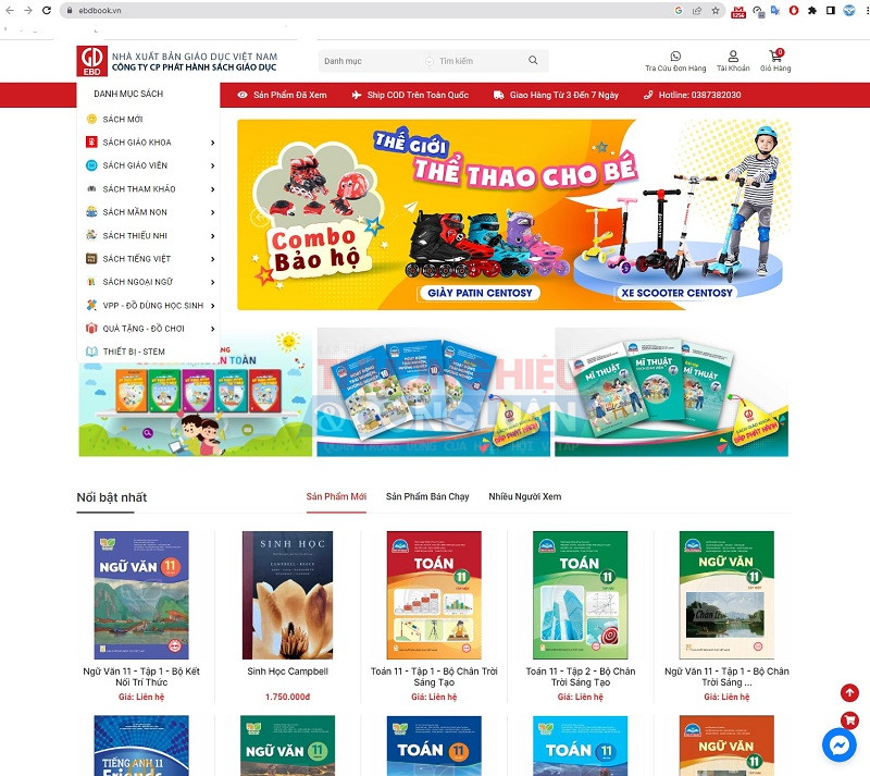 Trang web https://ebdbook.vn/ của Nhà sách EBD giới thiệu về các sản phẩm bày bán