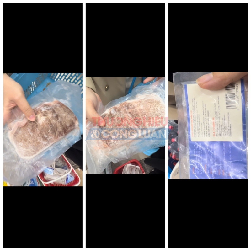 Sản phẩm thịt bò Fuji Bít Tết được bày bán tại Vital Mart Trần Duy Hưng nhưng đã quá hạn sử dụng từ 20 ngày trước