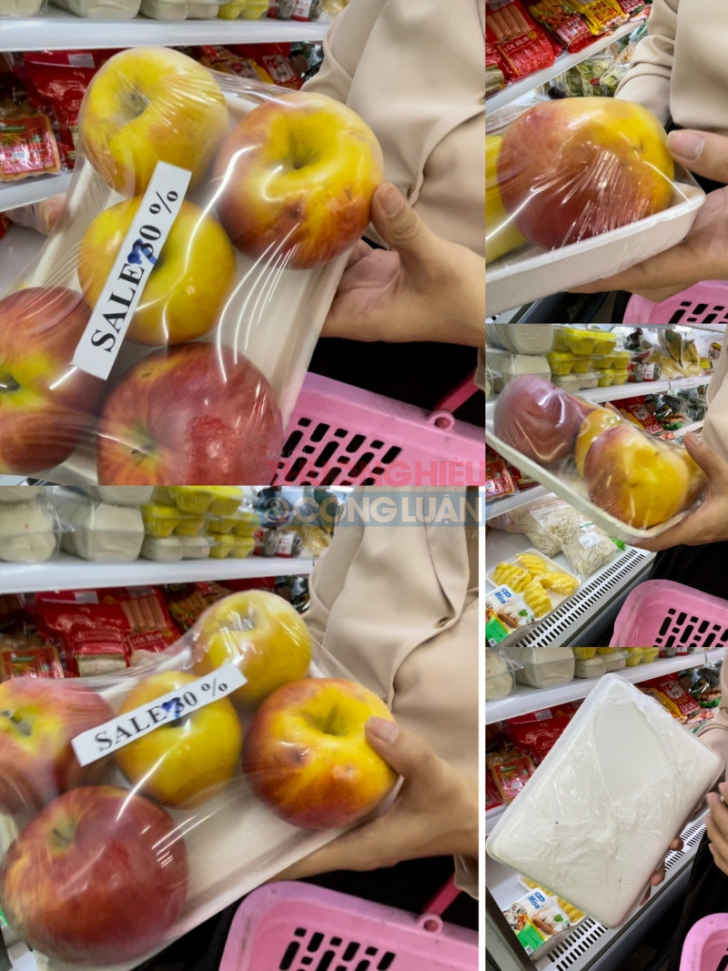 Sản phẩm táo được giảm giá 70% đã có dấu hiệu nẫu, ủng, không đảm bảo an toàn thực phẩm tại cơ sở Vital Mart Hà Đông
