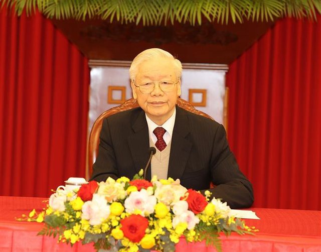 Tổng Bí thư Nguyễn Phú Trọng điện đàm cấp cao với Tổng thống Hoa Kỳ Joe Biden - Ảnh: TTXVN