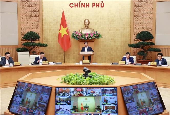 Thủ tướng Phạm Minh Chính chủ trì hội nghị trực tuyến Chính phủ với địa phương. Ảnh: TTXVN