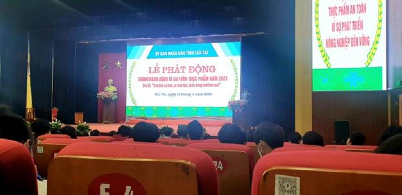 Ông Lục Hậu Giang - Phó Giám đốc Sở Y tế - Trưởng Tiểu ban An toàn thực phẩm tỉnh phát biểu tại Lễ Phát động