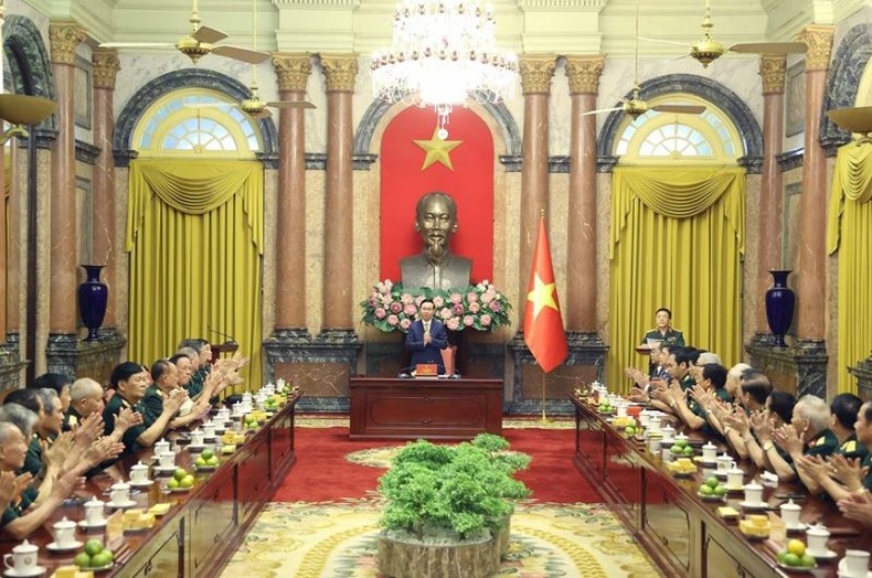 Chủ tịch nước Võ Văn Thưởng phát biểu tại buổi gặp mặt. (Ảnh: THỐNG NHẤT/TTXVN)