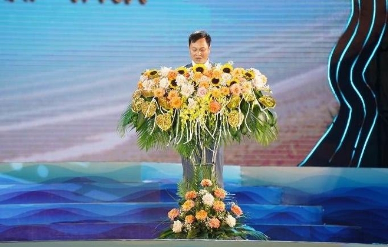 Chủ tịch UBND huyện Hoằng Hóa, ông Lê Thanh Hải phát biểu tại buổi lễ khai mạc du lịch biển năm 2023.