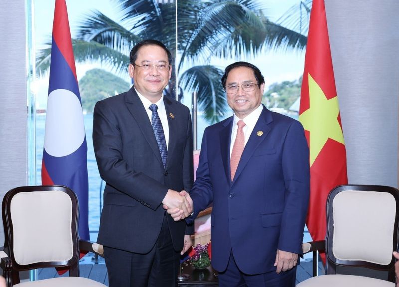 Thủ tướng Phạm Minh Chính tiếp Thủ tướng Lào Sonexay Siphandone - Ảnh: TTXVN
