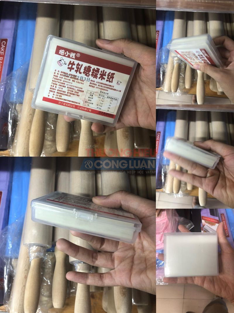 Hộp sản phẩm chằng chịt chữ Trung Quốc được cho là giấy gạo gói kẹo, theo lời nhân viên VANA cơ sở Hoàng Quốc Việt