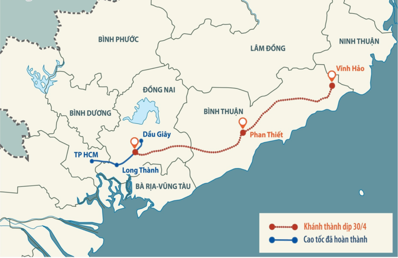 Các tuyến cao tốc này hoàn thành đã kết nối cao tốc TP.HCM – Long Thành – Dầu Giây với sân bay quốc tế Long Thành và đoạn Vĩnh Hảo – Nha Trang với sân bay quốc tế Cam Ranh.