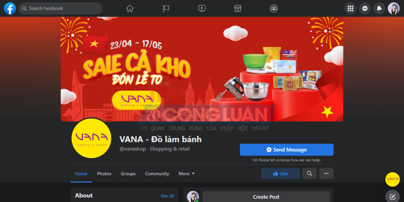 Trang facebook của hệ thống cửa hàng đồ làm bánh VANA