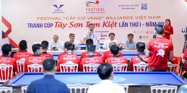 Quang cảnh Lễ khai mạc Giải Billiards Festival “Cây Cơ Vàng Việt Nam” tranh Cúp Tây Sơn Tam Kiệt lần thứ I năm 2023. Ảnh: Oanh Hiền