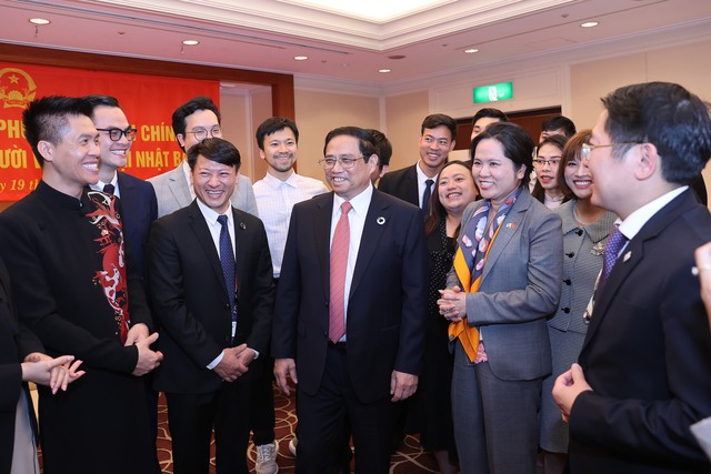 Thủ tướng Phạm Minh Chính gặp mặt cộng đồng người Việt Nam tại Nhật Bản. Ảnh: VGP