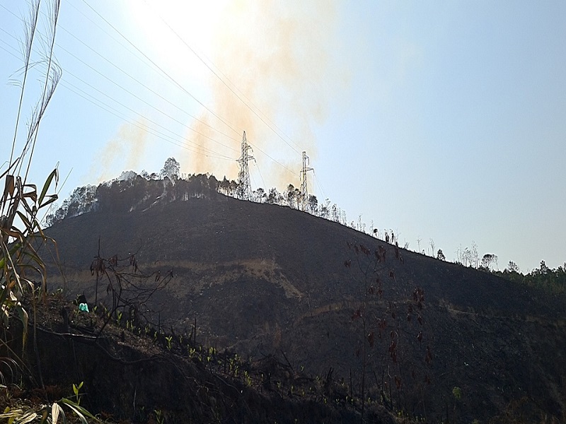 1Nắng nóng gây ra cháy rừng cháy rừng tại thôn Đồng Mơ, xã Vũ Oai (thành phố Hạ Long, tỉnh Quảng Ninh) làm ảnh hưởng tới lưới điện 110 kV