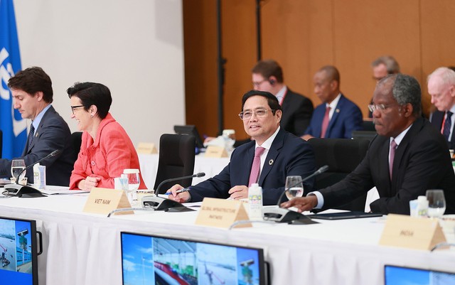 Thủ tướng Phạm Minh Chính phát biểu tại Sự kiện về Sáng kiến Đối tác Cơ sở hạ tầng và đầu tư toàn cầu (PGII) - Ảnh: VGP/Nhật Bắc