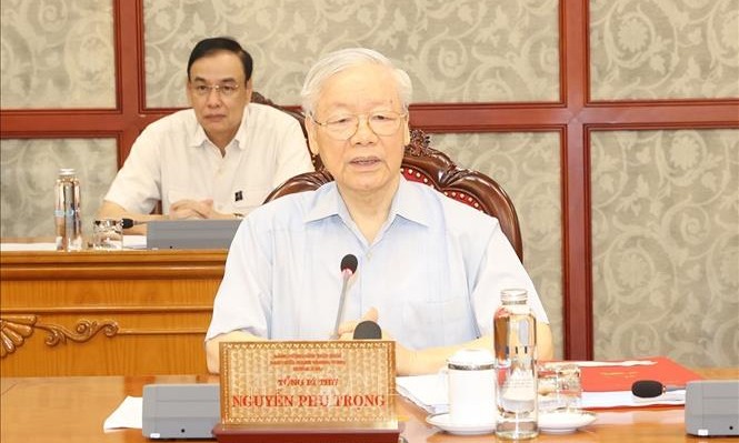 Tổng Bí thư Nguyễn Phú Trọng phát biểu kết luận cuộc họp