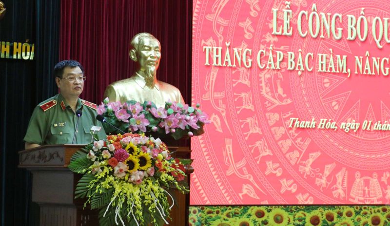 Thiếu tướng Trần Phú Hà, Ủy viên BTV Tỉnh ủy, Giám đốc Công an tỉnh phát biểu chỉ đạo tại buổi Lễ