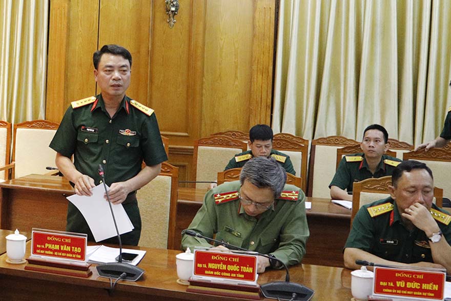 Đại tá Phạm Văn Tạo, Chỉ huy trưởng Bộ Chỉ huy Quân sự tỉnh quán triệt Kế hoạch diễn tập KVPT tỉnh năm 2023.