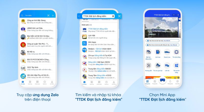 App “TTDK Đặt lịch đăng kiểm” trên Zalo.