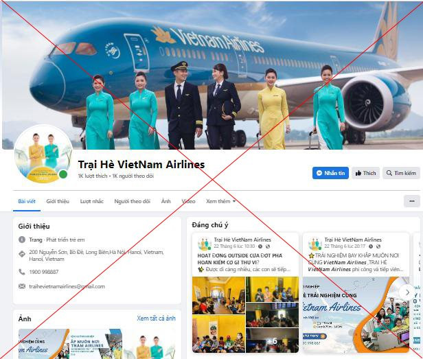 Hình ảnh trang mạng xã hội giả mạo chương trình trải nghiệm hướng nghiệp hàng không