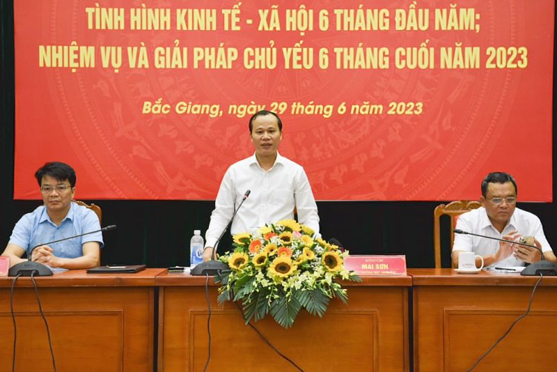 Ông Mai Sơn - Phó Chủ tịch thường trực UBND tỉnh Bắc Giang - phát biểu tại buổi họp báo