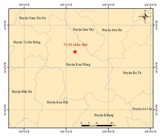Liên tiếp 4 trận động đất tại huyện Kon Plông, tỉnh Kon Tum