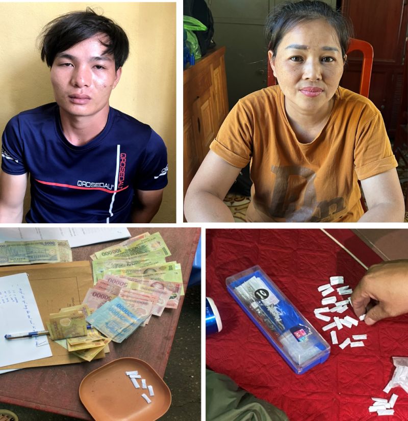 Đối tượng Hà Văn Tuấn, Đỗ Thị Huyền và tang vật thu giữ Đối tượng Hà Văn Tuấn, Đỗ Thị Huyền và tang vật thu giữ