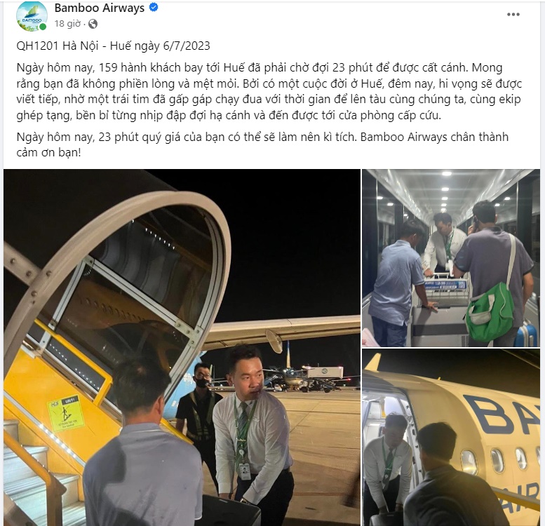 Trang Facebook của Hãng hàng không Bamboo Airways đăng tải câu chuyện đặc biệt. Ảnh chụp màn hình