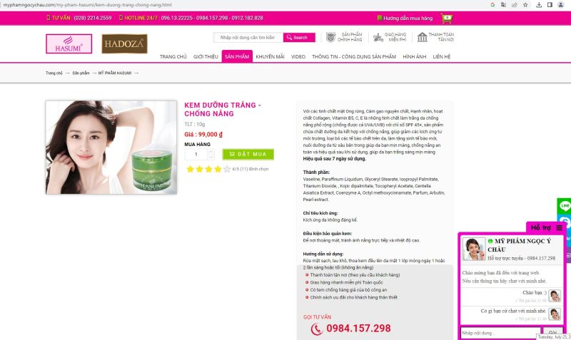 Sáng 25/7, sản phẩm vẫn được Công ty TNHH mỹ phẩm Ngọc Ý Châu bán trên trang website: http://www.myphamngocychau.com/