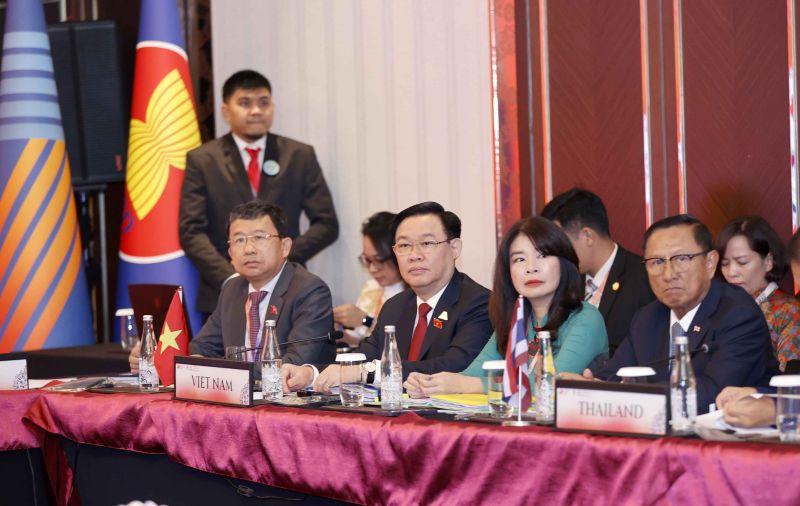 Chủ tịch Quốc hội Vương Đình Huệ và thành viên Đoàn đại biểu Việt Nam dự phiên họp.